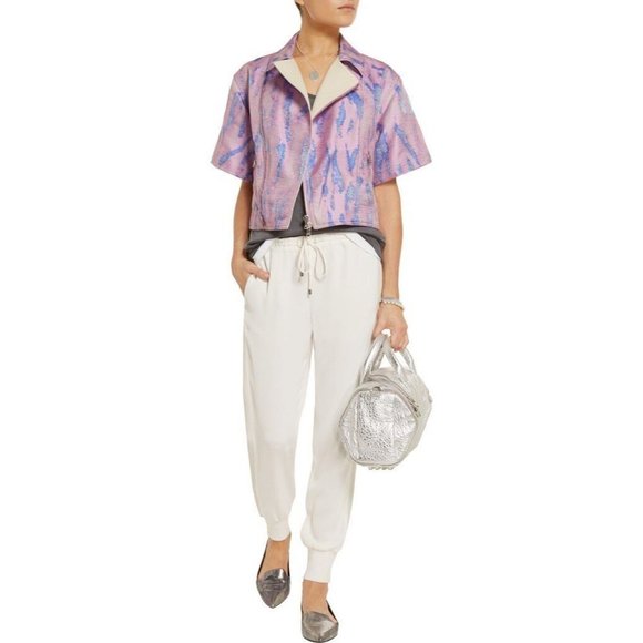 3.1 PHILLIP LIM Cropped JACQUARD Kimono MOTORCYCLE Biker JACKET Pink Blue ( 4 ) - Picture 7 of 9